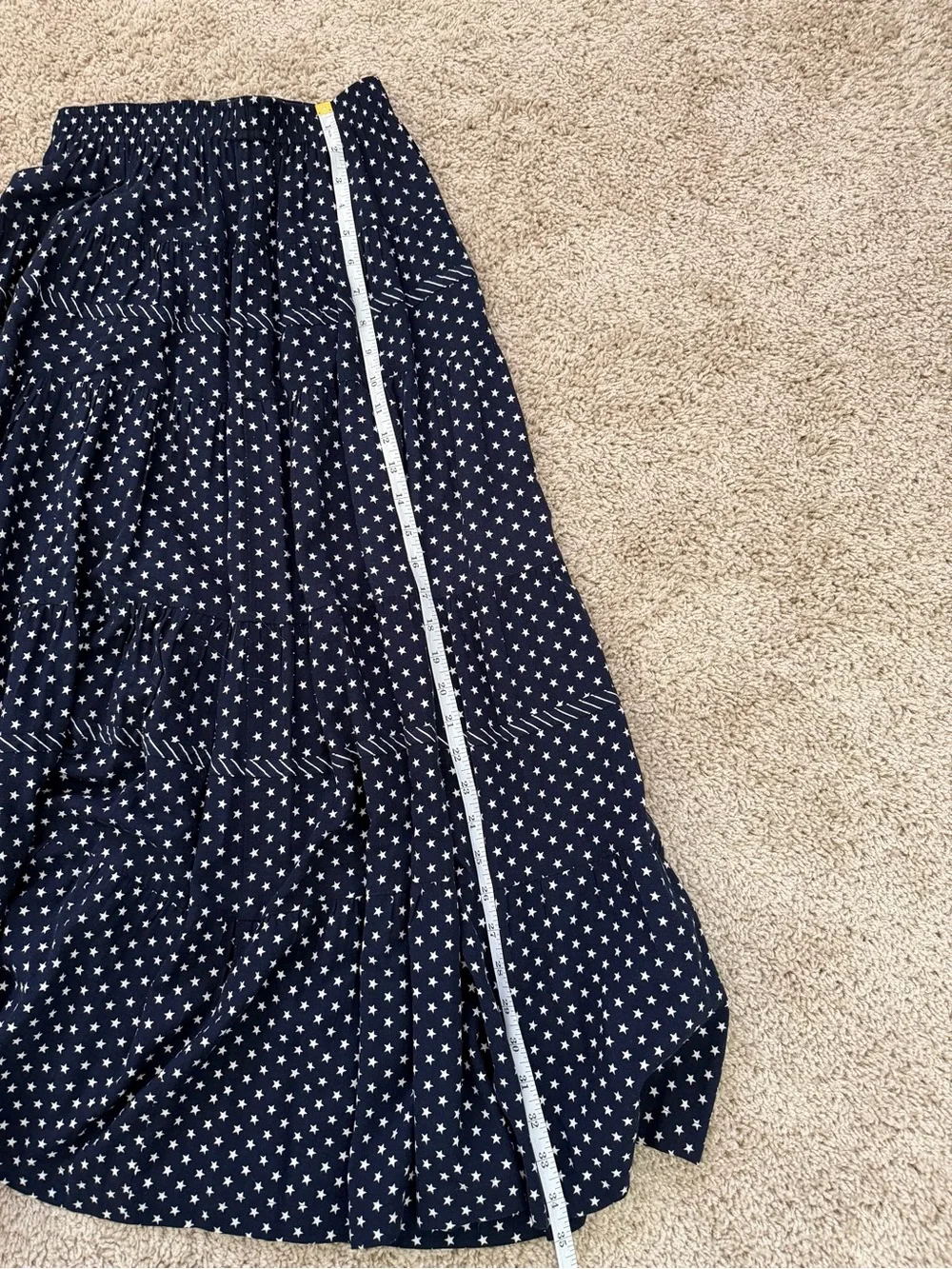 Carole Little Vintage Navy Star Print Tiered Maxi Skirt